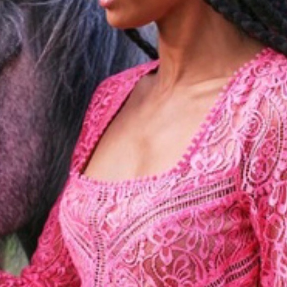 For Love & Lemons x Free People Emerie XS S M L Pink Allover Lace Cutout Mini - Picture 10 of 11